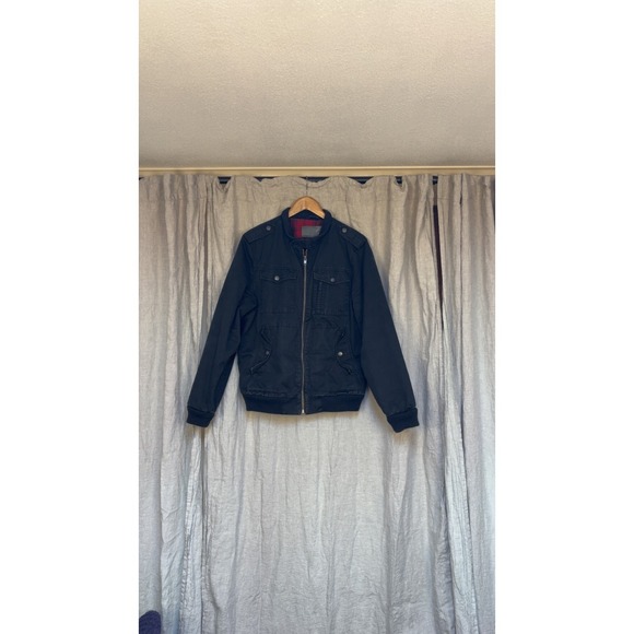 Old Navy Other - Old Navy Black Utility Jacket Mens Medium Plaid Lined Cotton Full Zip Military S